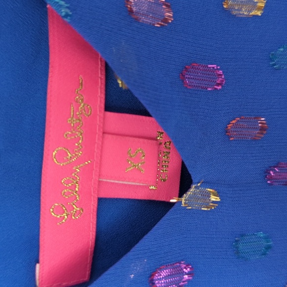 Lilly Pulitzer Florin Silk top in Morroccan Clip Dot Metallic XS - Picture 3 of 7